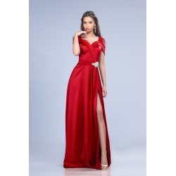 [48-54] Precomanda - Rochii Engross Lungi din Tafta cu pene si accesoriu din cristal - Ivona M31954
