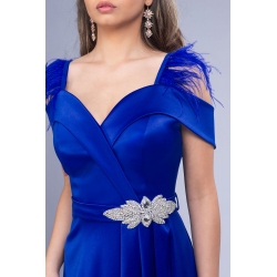 [40-46] Stoc precomanda - Rochii Engross Lungi din Tafta cu pene si accesoriu din cristal - Ivona 31954