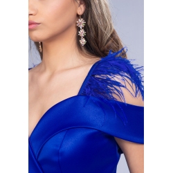 [48-54] Precomanda - Rochii Engross Lungi din Tafta cu pene si accesoriu din cristal - Ivona M31954